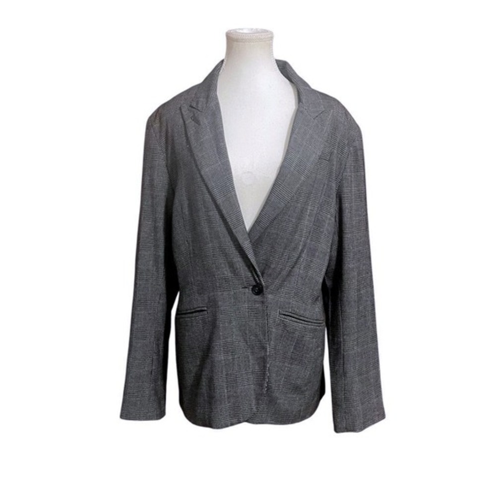 Norma‎ Kamali Glen Plaid Blazer 16 Gray Dark Academia Professional Career Office